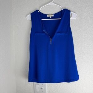 Emily Stacy Women's Royal Blue Sleeveless V-Neck Tank Top Blouse Size L